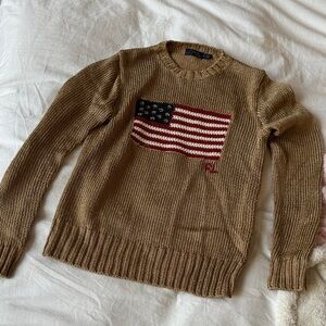 Ralph Lauren Tan and Gold Crewneck Flag Sweater